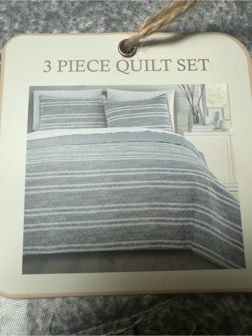 Kingston lane 3 piece Gray and white Striped Quilt 2 shams Set